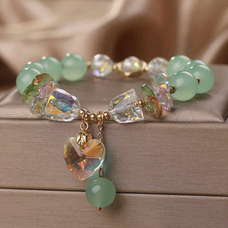 Mythstone Aquamarine Green Crystal Love Heart Charm Healing Bracelet