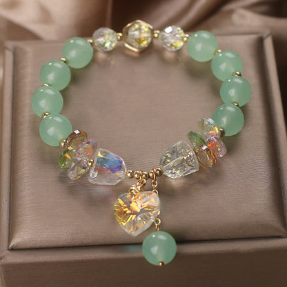 Mythstone Aquamarine Green Crystal Love Heart Charm Healing Bracelet