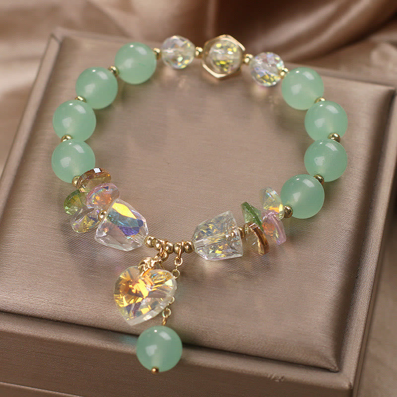 Mythstone Aquamarine Green Crystal Love Heart Charm Healing Bracelet