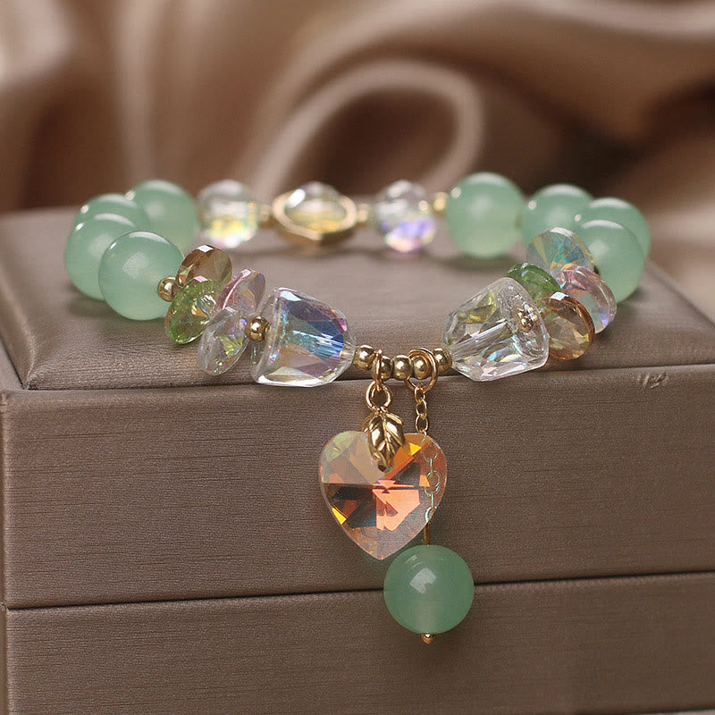 Mythstone Aquamarine Green Crystal Love Heart Charm Healing Bracelet