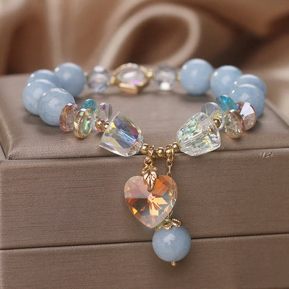 Mythstone Aquamarine Green Crystal Love Heart Charm Healing Bracelet