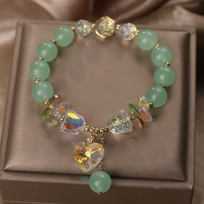 Mythstone Aquamarine Green Crystal Love Heart Charm Healing Bracelet