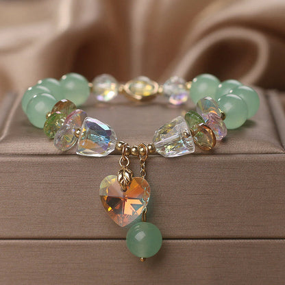 Mythstone Aquamarine Green Crystal Love Heart Charm Healing Bracelet