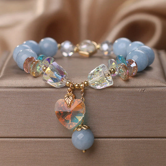 Mythstone Aquamarine Green Crystal Love Heart Charm Healing Bracelet