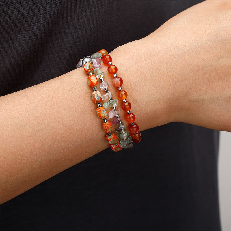 Mythstone Fluorite Red Agate Emperor Stone Power Triple Wrap Bracelet