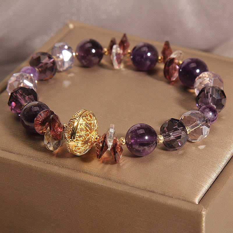 Mythstone Amethyst Red Crystal White Crystal Pumpkin Inner Peace And Healing Bracelet