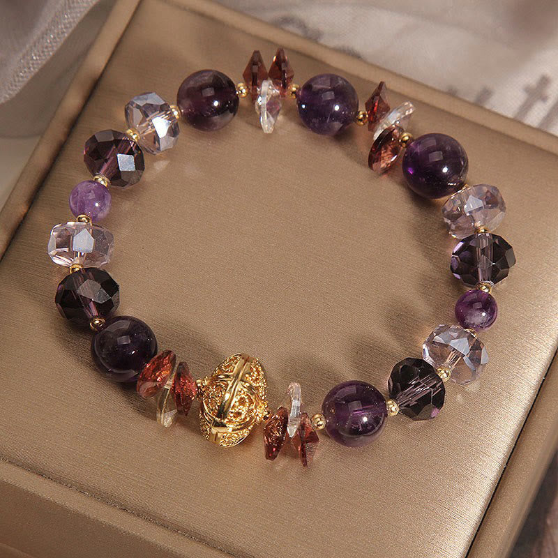 Mythstone Amethyst Red Crystal White Crystal Pumpkin Inner Peace And Healing Bracelet