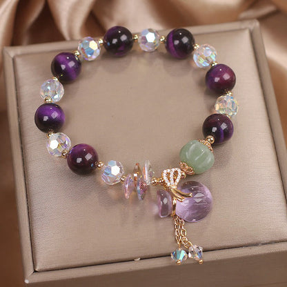 Mythstone Purple Tiger Eye White Crystal Amethyst Jade Bravery Bracelet