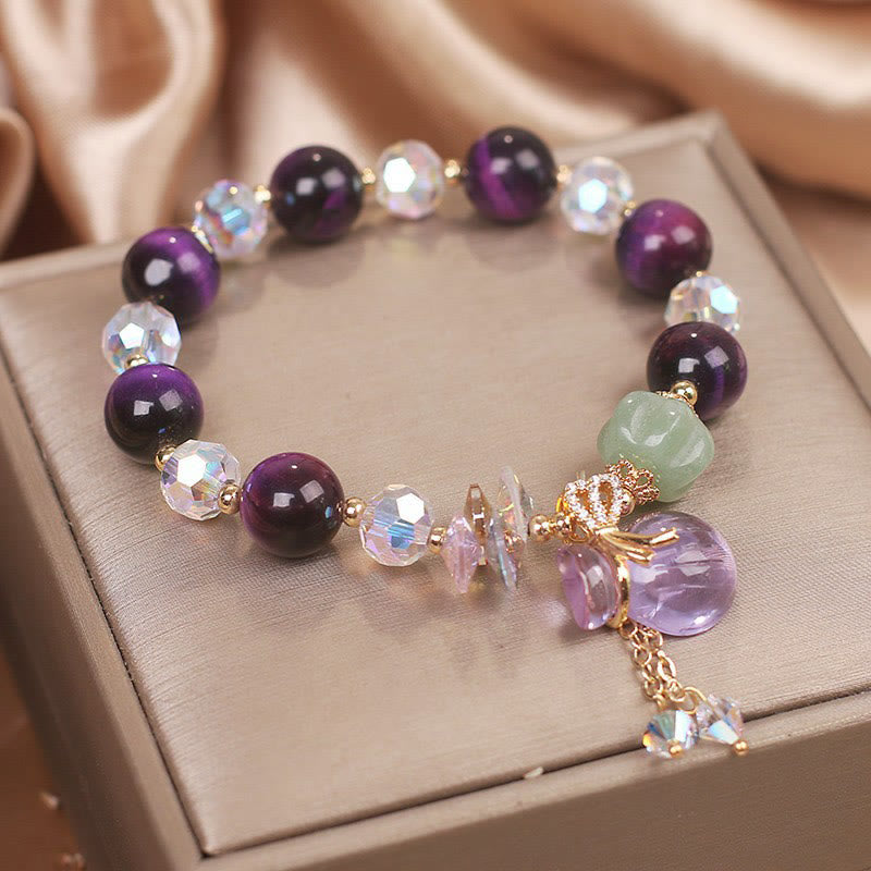 Mythstone Purple Tiger Eye White Crystal Amethyst Jade Bravery Bracelet