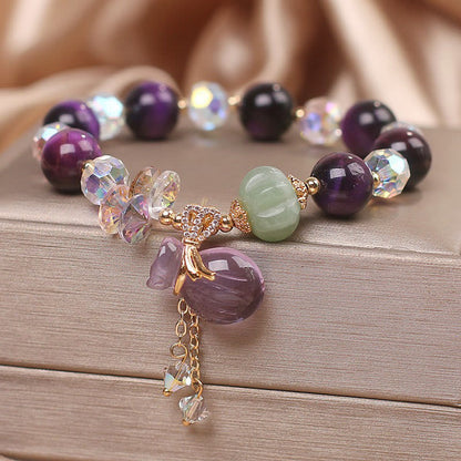 Mythstone Purple Tiger Eye White Crystal Amethyst Jade Bravery Bracelet