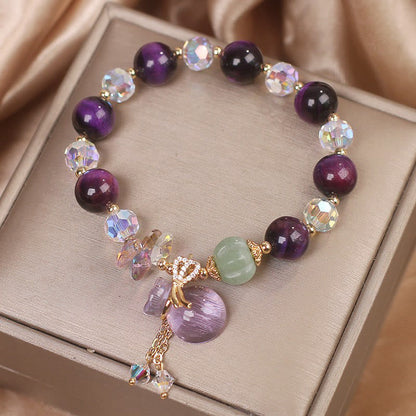 Mythstone Purple Tiger Eye White Crystal Amethyst Jade Bravery Bracelet