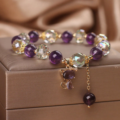 Mythstone Amethyst White Crystal Fox Meditation Bracelet