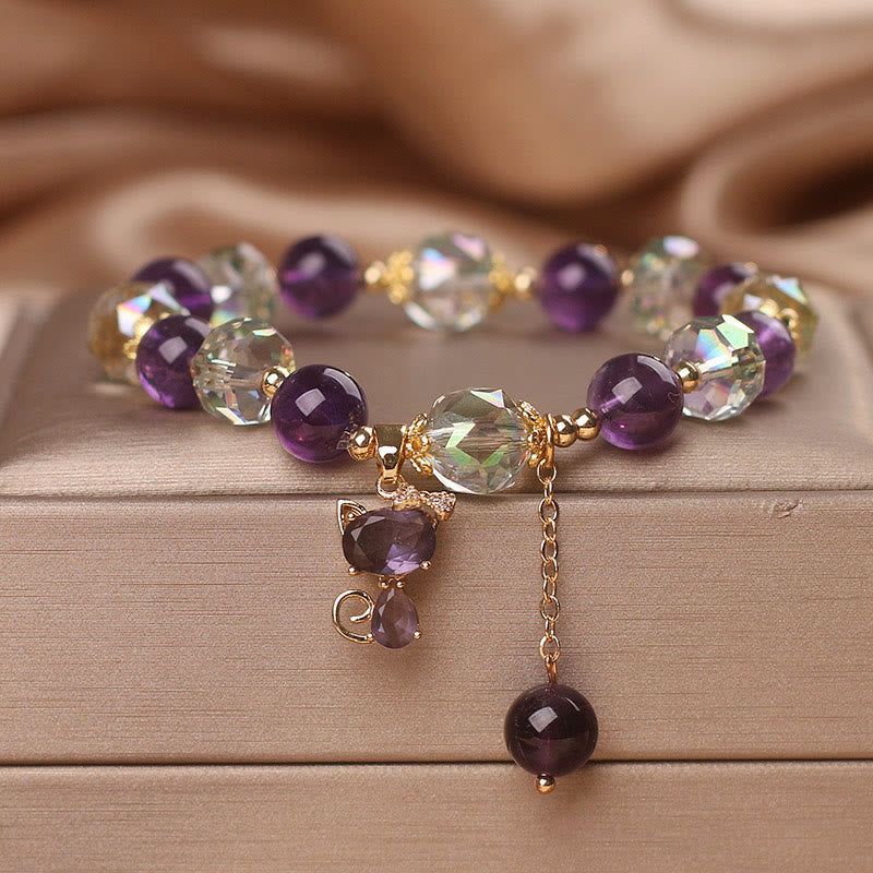 Mythstone Amethyst White Crystal Fox Meditation Bracelet