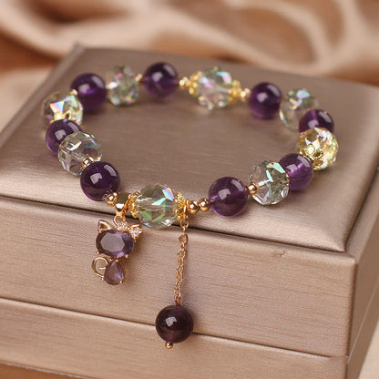 Mythstone Amethyst White Crystal Fox Meditation Bracelet