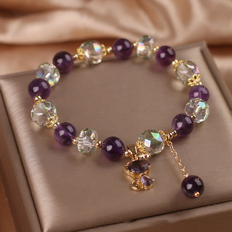 Mythstone Amethyst White Crystal Fox Meditation Bracelet