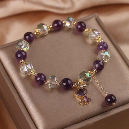 Mythstone Amethyst White Crystal Fox Meditation Bracelet