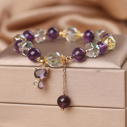 Mythstone Amethyst White Crystal Fox Meditation Bracelet