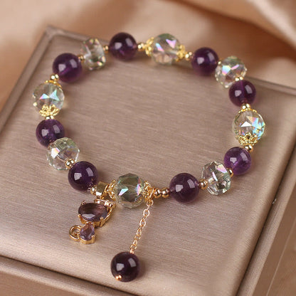 Mythstone Amethyst White Crystal Fox Meditation Bracelet