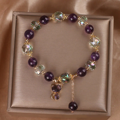 Mythstone Amethyst White Crystal Fox Meditation Bracelet