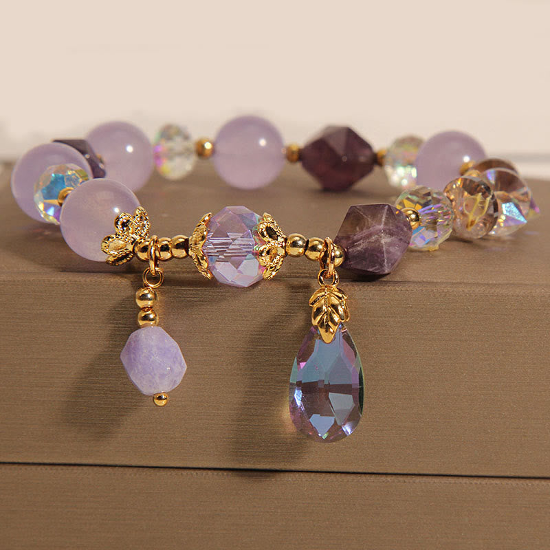 Mythstone Amethyst White Crystal Drop Meditation Bracelet