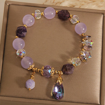 Mythstone Amethyst White Crystal Drop Meditation Bracelet