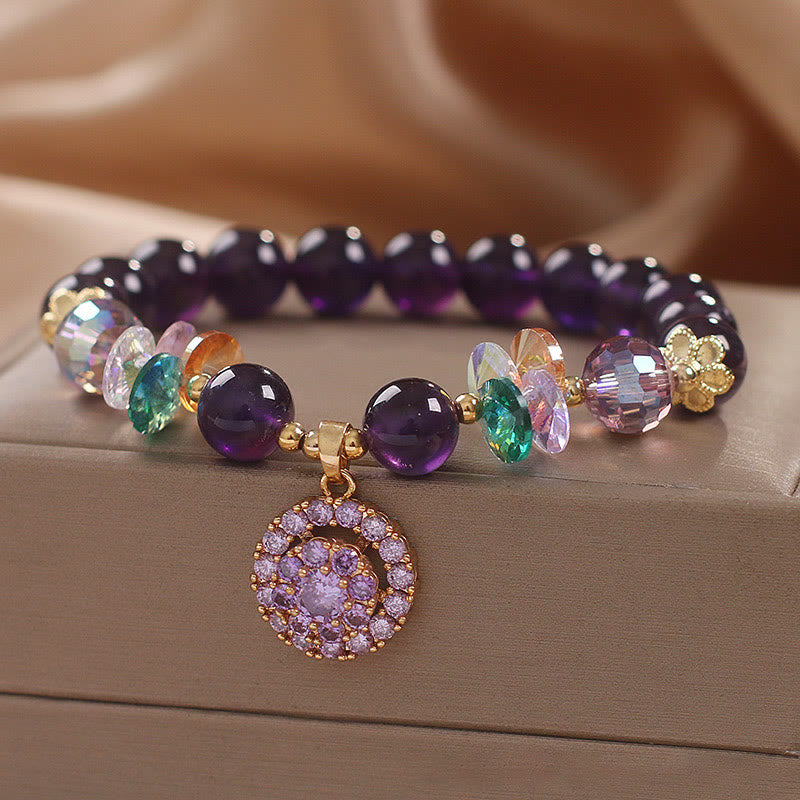 Mythstone Amethyst Green Crystal Citrine White Crystal Spiritual Awareness Bracelet