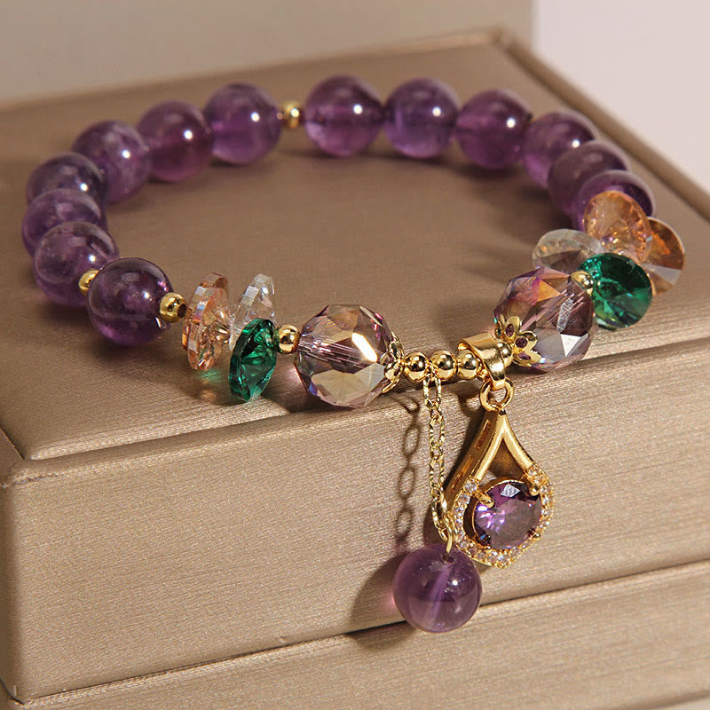 Mythstone Amethyst Green Crystal Citrine White Crystal Spiritual Awareness Bracelet