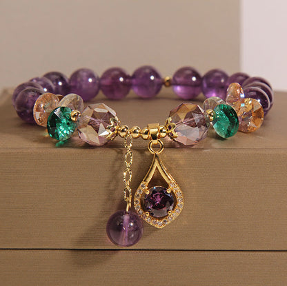 Mythstone Amethyst Green Crystal Citrine White Crystal Spiritual Awareness Bracelet