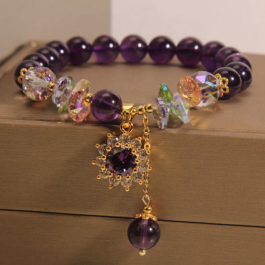 Mythstone Amethyst Green Crystal Citrine White Crystal Sunflower Spiritual Awareness Bracelet