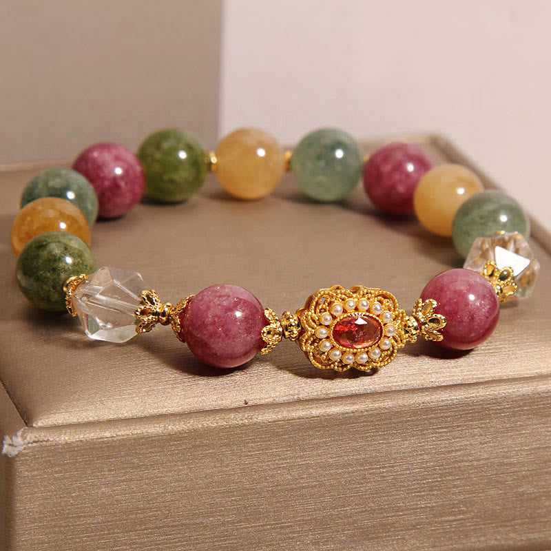 Mythstone Tourmaline Pearl Pink Crystal White Crystal Wisdom Bracelet