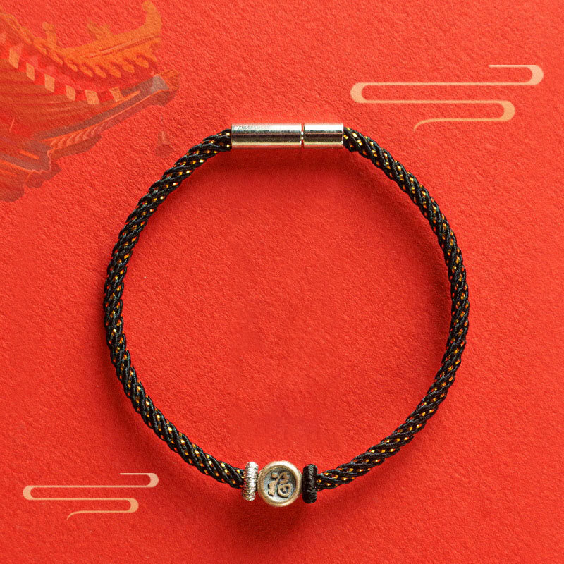 Pulsera de plata de ley 925 con hilo trenzado y símbolo de la fe Fu de Mythstone 