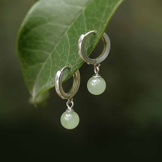 Mythstone Round Jade Bead Prosperity Earrings