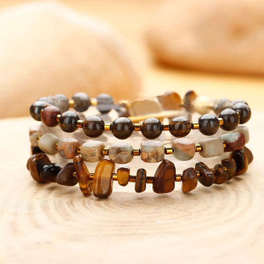 Mythstone Bronzite Emperor Stone Tiger Eye Determination Triple Wrap Bracelet