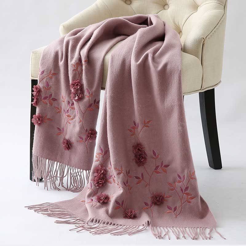 Mythstone Wool Shawl 3D Floral Embroidery Tassel Winter Cozy Travel Scarf Wrap