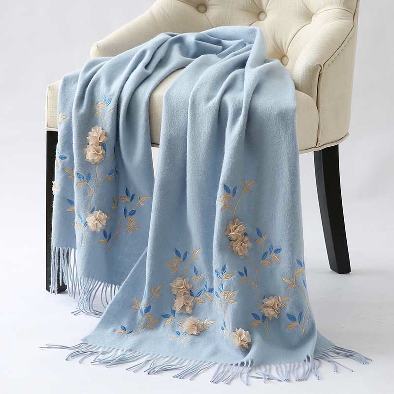 Mythstone Wool Shawl 3D Floral Embroidery Tassel Winter Cozy Travel Scarf Wrap