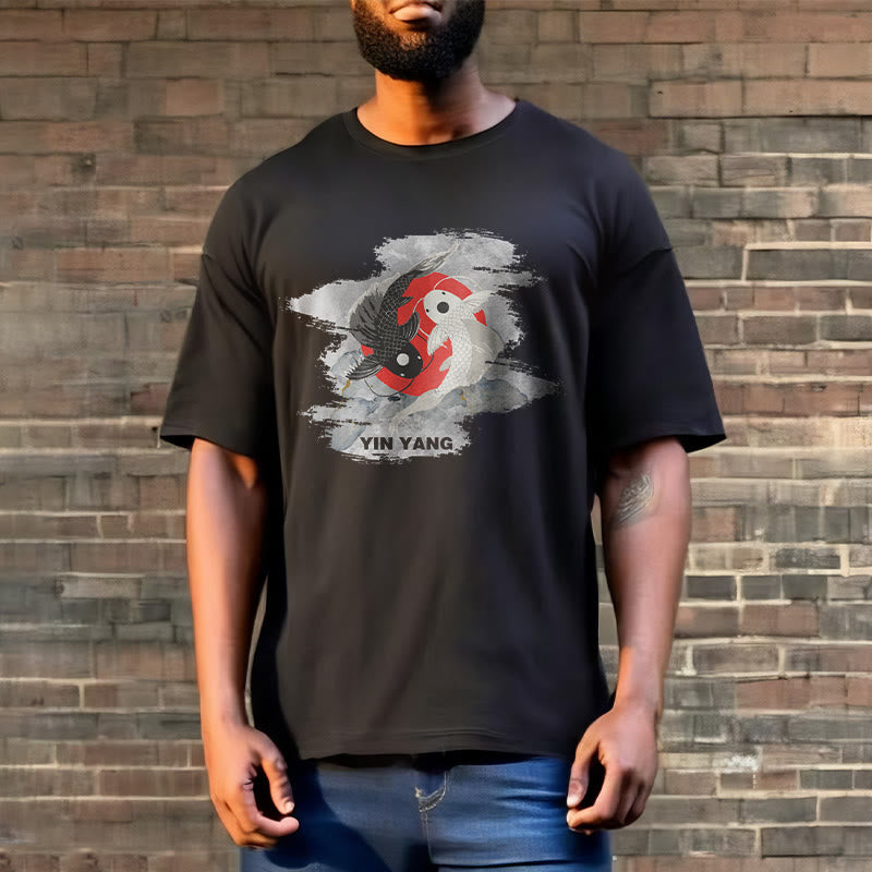 Mythstone Yin Yang Koi Fish Clouds Cotton Tee T-shirt