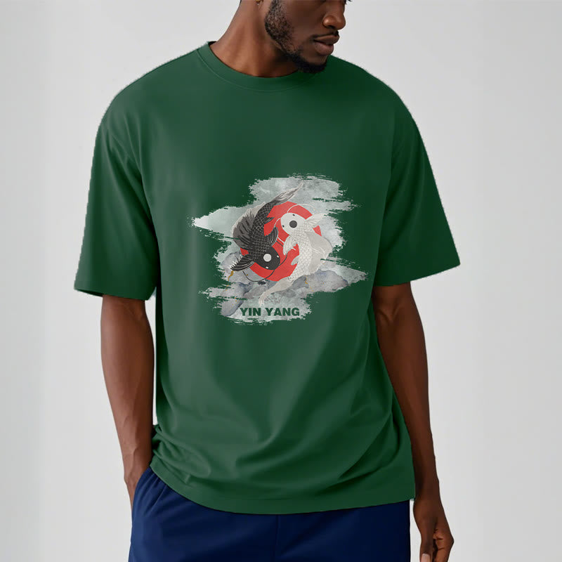 Mythstone Yin Yang Koi Fish Clouds Cotton Tee T-shirt