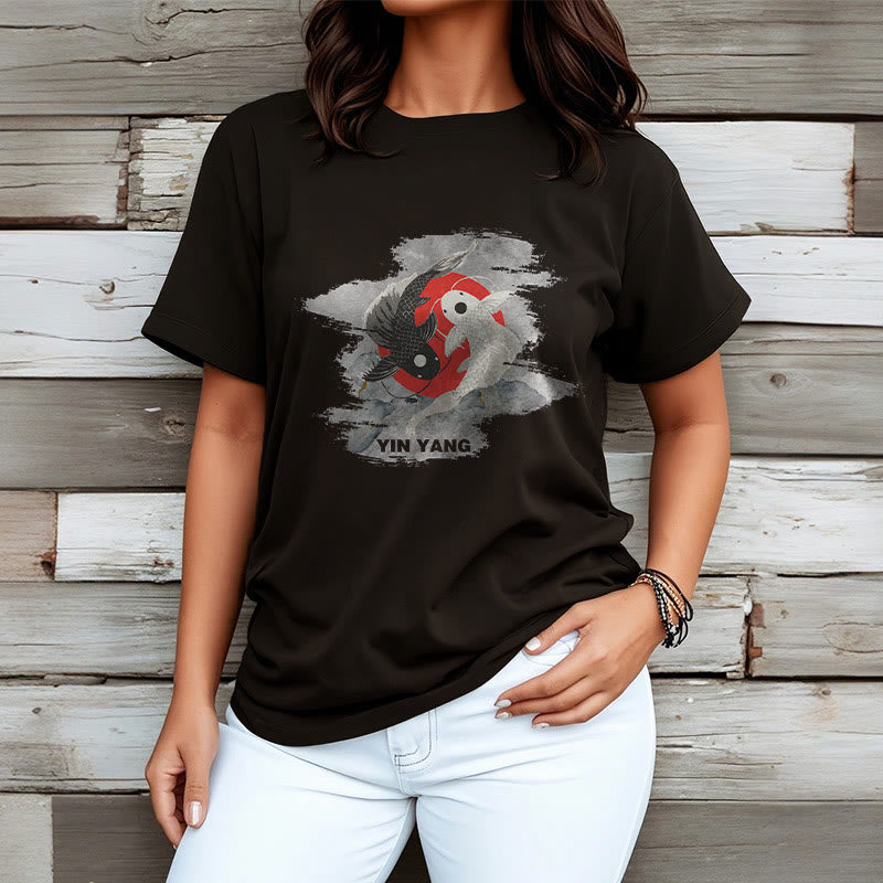 Mythstone Yin Yang Koi Fish Clouds Cotton Tee T-shirt