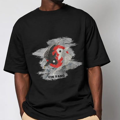 Mythstone Yin Yang Koi Fish Clouds Cotton Tee T-shirt