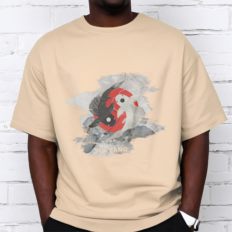 Mythstone Yin Yang Koi Fish Clouds Cotton Tee T-shirt