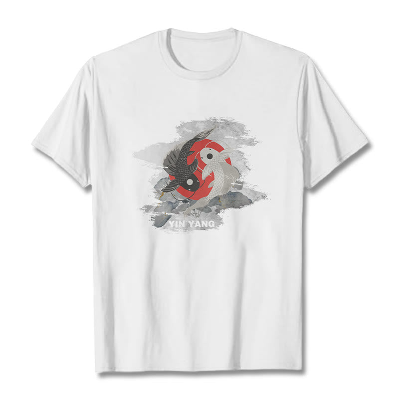 Mythstone Yin Yang Koi Fish Clouds Cotton Tee T-shirt