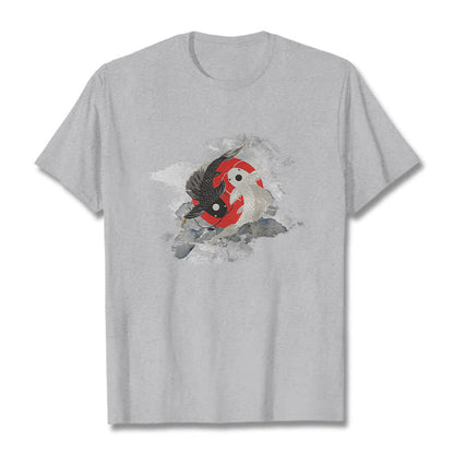 Mythstone Yin Yang Koi Fish Clouds Cotton Tee T-shirt