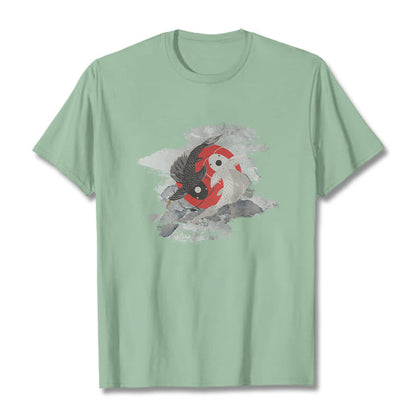 Mythstone Yin Yang Koi Fish Clouds Cotton Tee T-shirt