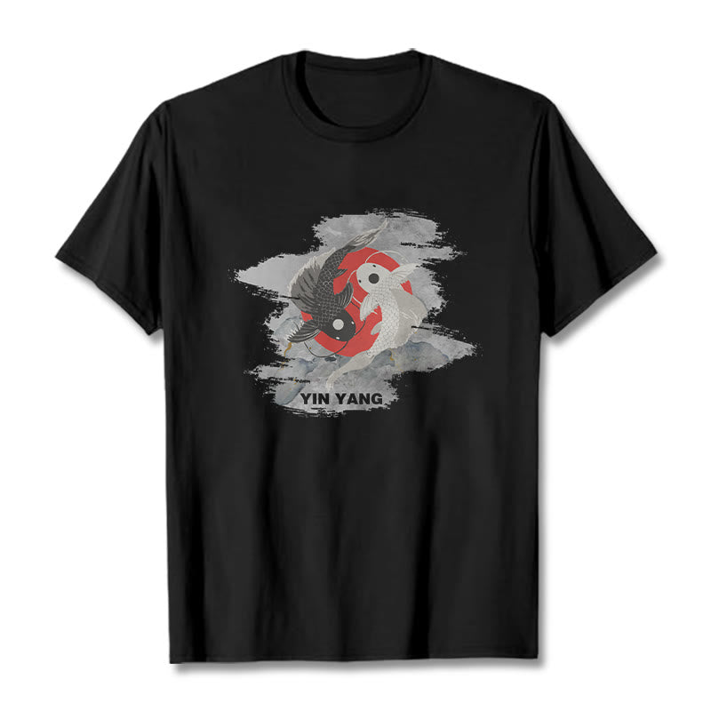 Mythstone Yin Yang Koi Fish Clouds Cotton Tee T-shirt