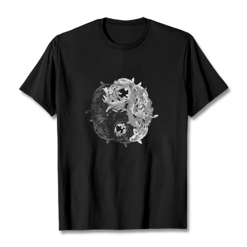 Camiseta de algodón con combinación de peces koi yin yang de Mythstone 