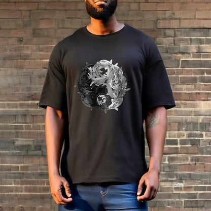 Camiseta de algodón con combinación de peces koi yin yang de Mythstone 