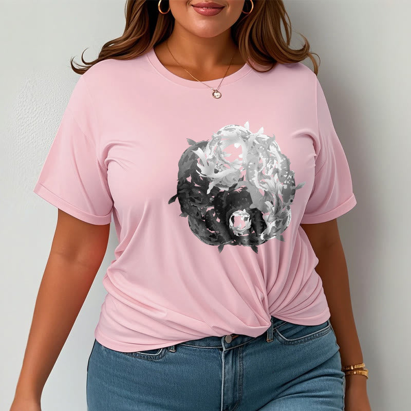 Camiseta de algodón con combinación de peces koi yin yang de Mythstone 