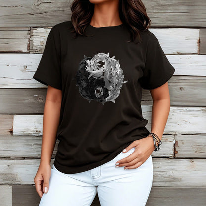 Camiseta de algodón con combinación de peces koi yin yang de Mythstone 