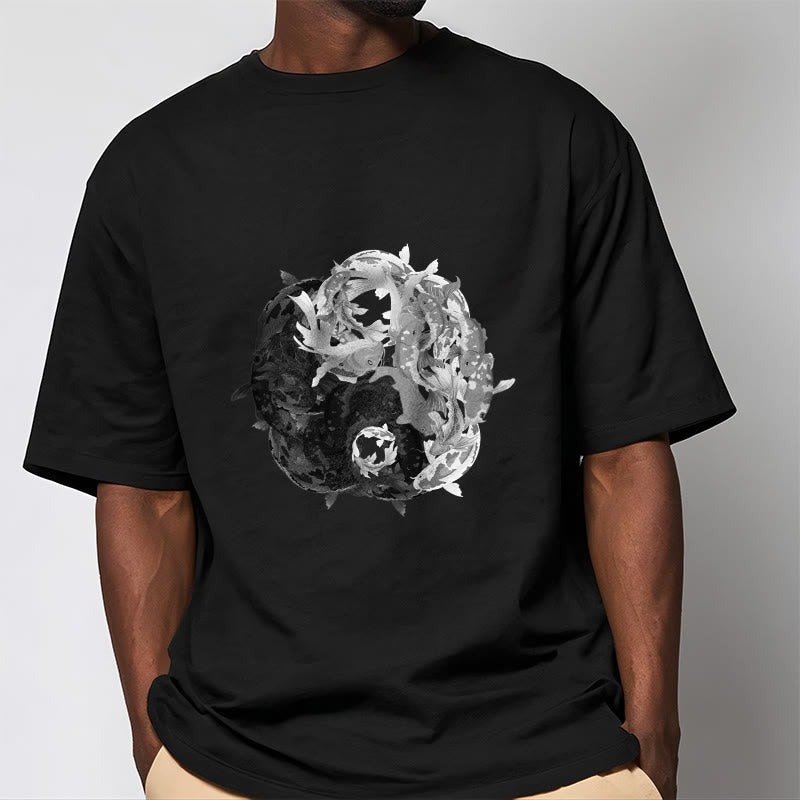 Camiseta de algodón con combinación de peces koi yin yang de Mythstone 