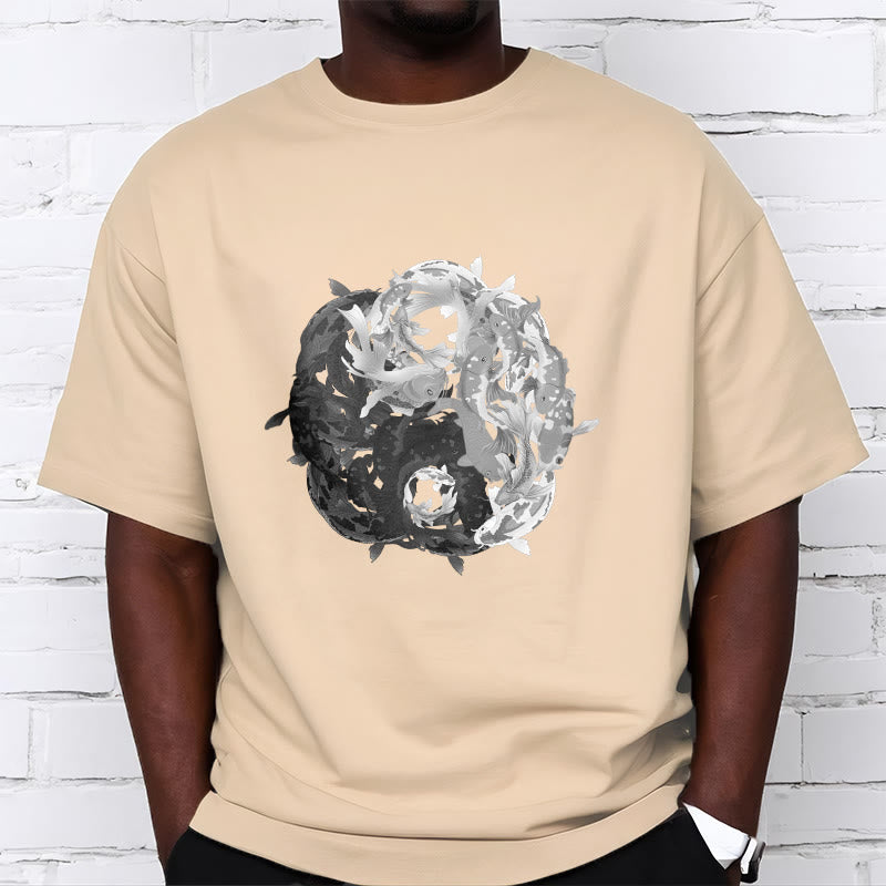 Camiseta de algodón con combinación de peces koi yin yang de Mythstone 